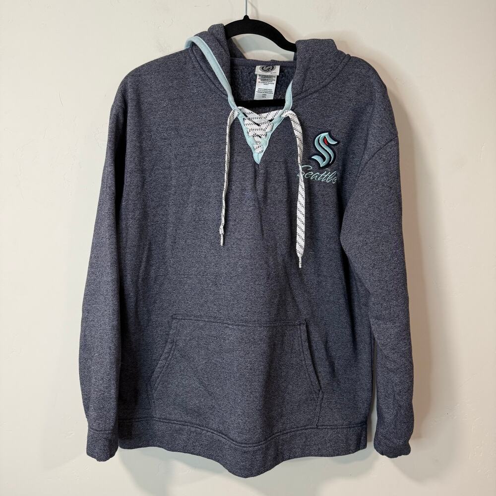 Seattle Kraken NHL Unisex Hooded Sweatshirt Pullover Navy Blue Large Hockey